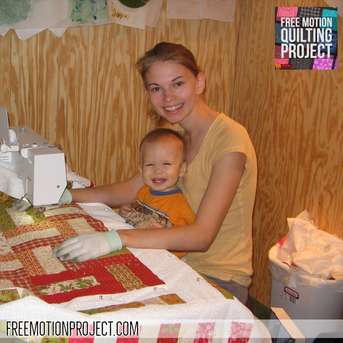 Leah Day with her son quilting together